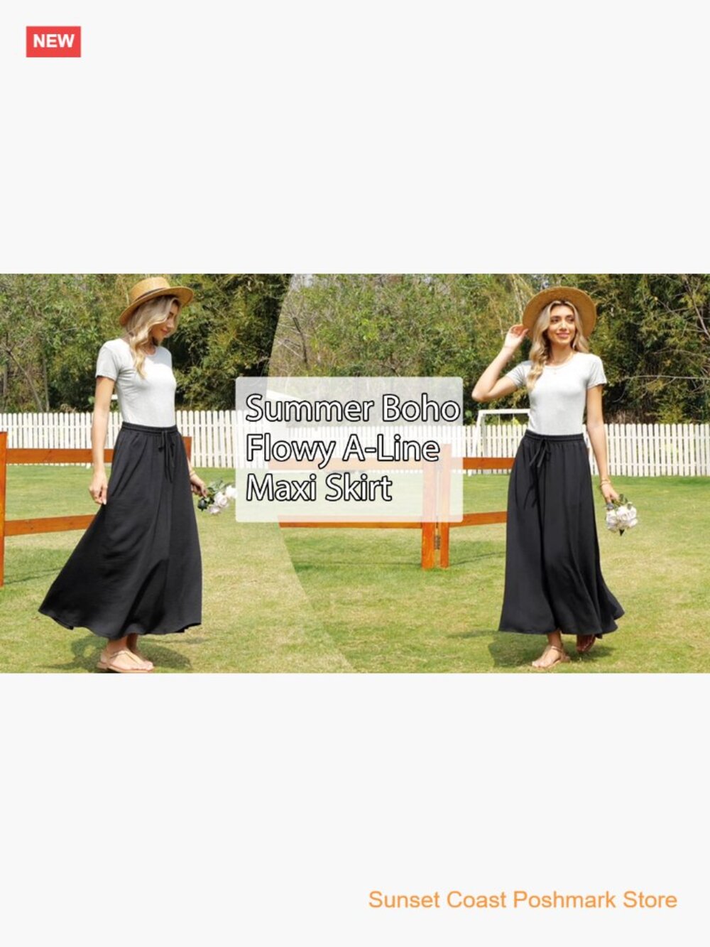 Flowy Maxi Skirt with Pockets Elastic Waist Boho Pleated Casual - Picture 6 of 7